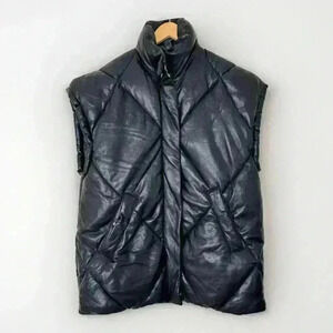 Abercrombie & Fitch Puffer Vest Womens Small Black Vegan Leather Oversized